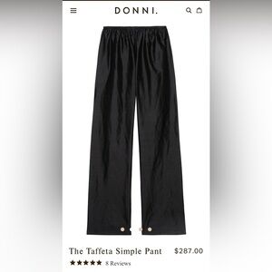 DONNI The Taffeta Simple Pant Jet Black 100% Silk XS NWT